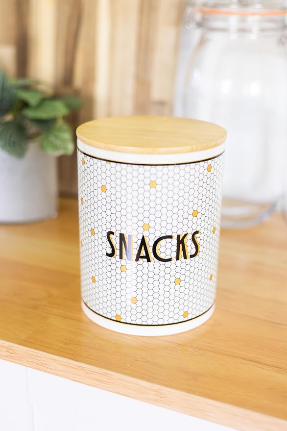 Pearhead Bistro Tile Ceramic Dog Treat Jar with Airtight Wooden Lid | 4 Cup / 32 oz, Cute Pet Treat Canister Keeps Dog Snacks Fresh – Durable, Easy-to-Clean Design, Kitchen Counter Décor
