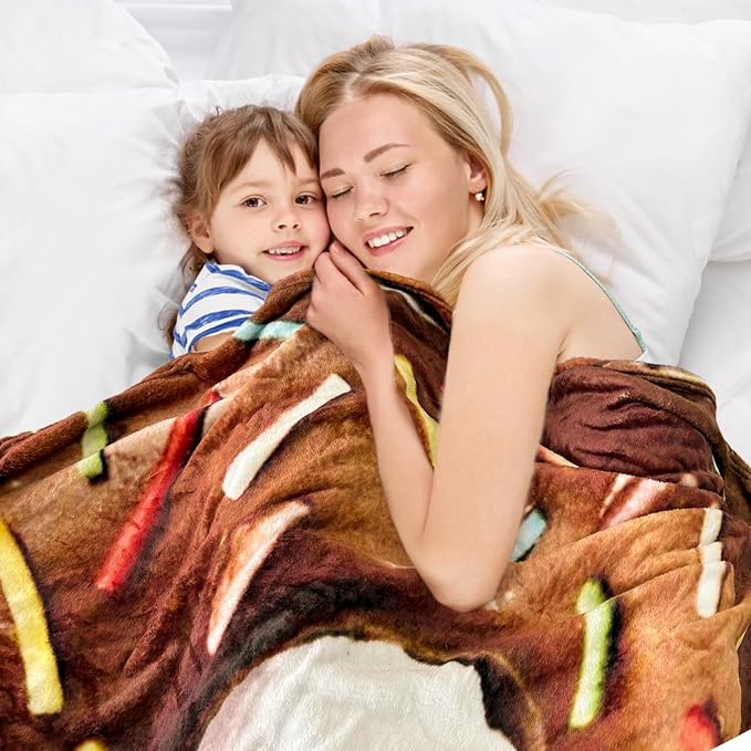 Bnuitland Brown Donut Blanket, 300 GSM Double Sided Giant Realistic Funny Gift Throw for Sofa Bed, Super Soft Novelty Food Blanket for Kids/Pets and Adults