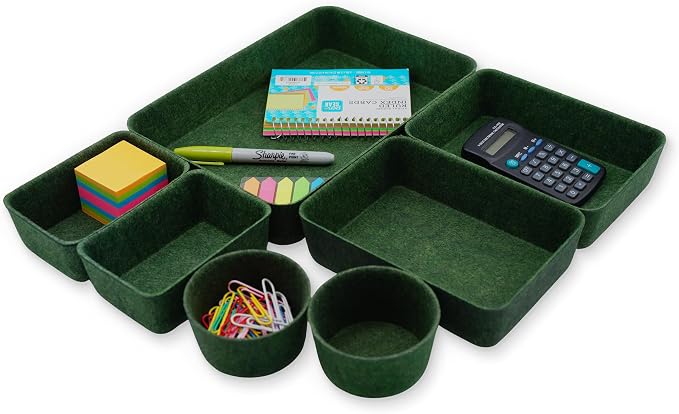 Welaxy Felt Desk Drawer Organizer Tray 7pc Storage Bin Minimal Forest Green
