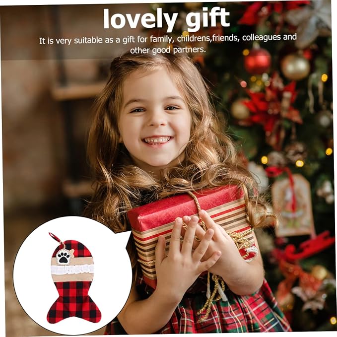 TOVINANNA 1pc Christmas Stockings Pouch Bag for Pets and Plaid Design Holiday Storage for Presents for Christmas Decorations and Tree Fillers
