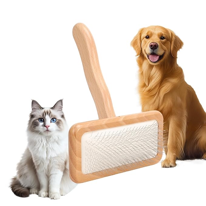 Slicker Brush for Dogs and Cats, Grooming Brush for Long & Short Hair Pets, Gentle Coated Bristles for Shedding, Mats & Tangles Removal, Painless Daily Deshedding Tool with Ergonomic Handle