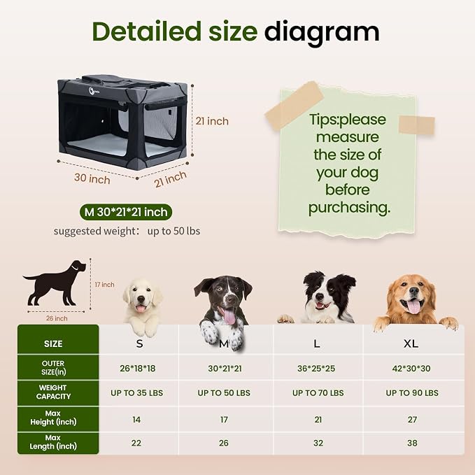 Portable Collapsible Soft Dog Crate for Medium Dogs, 30in Black | Oxford Cloth Travel Camping dog kennel with 4 Mesh Windows & 2 Storage Pockets,for Indoor & Outdoor Use