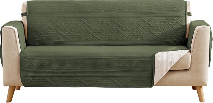 Boho Olive Green Loveseat Covers for 2 Cushion Couch, Water-Repellent Aztec Covers for Love Seat, Washable Quilted Couch Covers, Pet Friendly Loveseat Slipcovers (Loveseat 48", Olive Green)