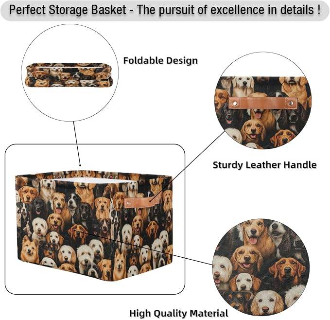 Cute Dogs Puppy Storage Boxes Theme Storage Nursery Baskets with Handle Closet Collapsible Organizer Shelf Bins for Book Cloth 15 X 11 X 9.5 IN