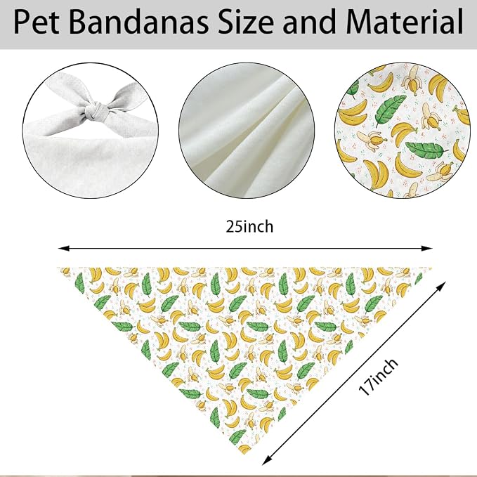 Banana Dog Bandana, Tropical Fruit Pattern Pet Triangle Scarf for Small Medium Dogs, Cute Puppy Bandana for Daily Wear Walks Picnic Birthday Family Photos