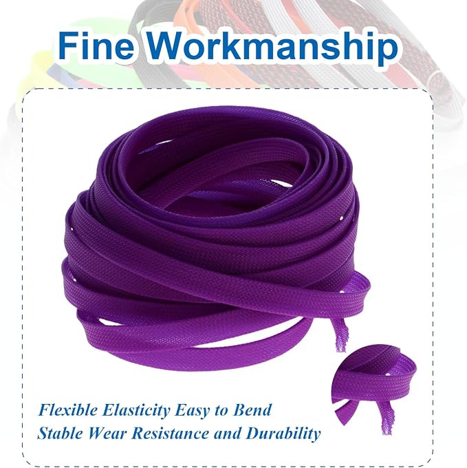Heyiarbeit 10m/32.8ft PET Expandable Braid Cable Sleeving Flexible Wire Mesh Sleeve Purple 12mm