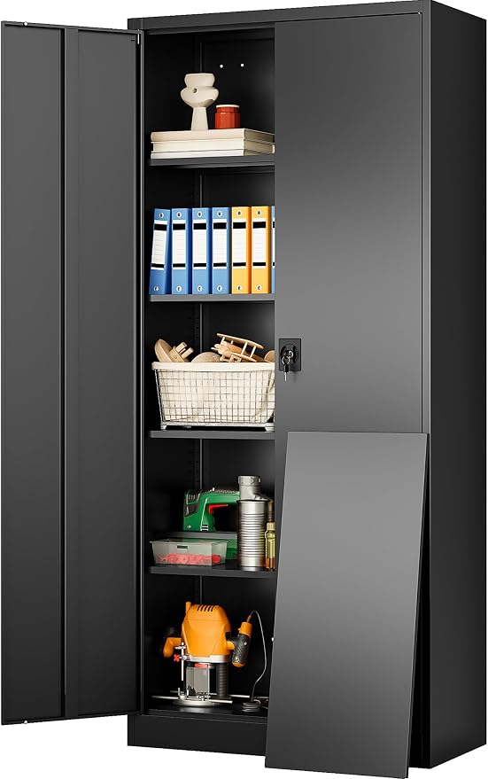 Wide & Deep Metal Storage Cabinet with Lock & 5 Shelves,72" Black Garage Storage Cabinet with Locking Doors,Lockable Cabinets for Home,Office,Garage,Shop,Basement 72x36x18