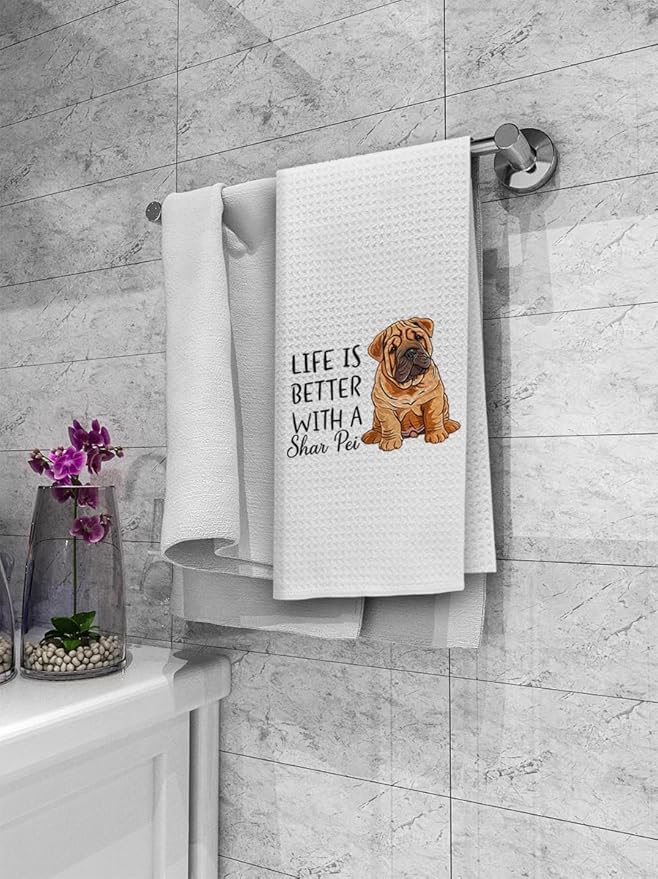 Dibor Life Shar Pei Kitchen Towels, Absorbent Drying Cloths for Bathroom & Kitchen, Dog Lovers Gifts