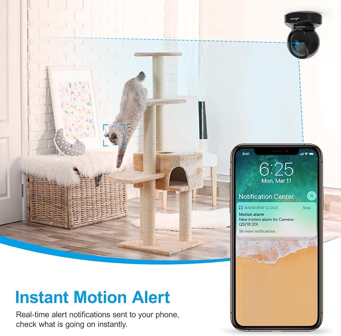 wansview 2K Indoor/Pet Cameras for Home Security, 2.4G WiFi Only, Q5 3MP B