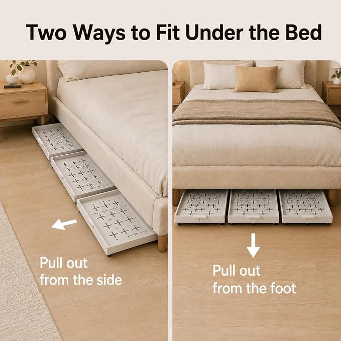 Fokyfok Under Bed Drawers,Under Bed Storage,Under Couch Drawer,1PC | 3 inch tall,Wheeled,Expandable,Slim,Shallow,19"-30" x 14"-22",Helps Keep Pet Toys from Rolling Under Furniture,Handle