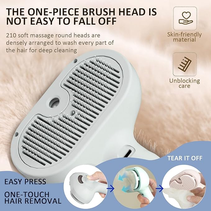 Fur Shower Brush for Cat & Dog, 3 in 1 Self Cleaning Steamy Pet Brush, Cat & Dog Steam Brush, Pets Spray Hair Removal Comb - Anti-Static, Dog Grooming Tool with Steam | Skin-Friendly Design (White)