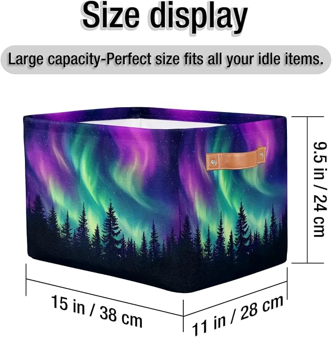 Storage Basket Northern Light Aurora Storage Cube Box Durable Canvas Collapsible Toy Basket Organizer Bin with Handles for Shelf Closet Bedroom Home Office