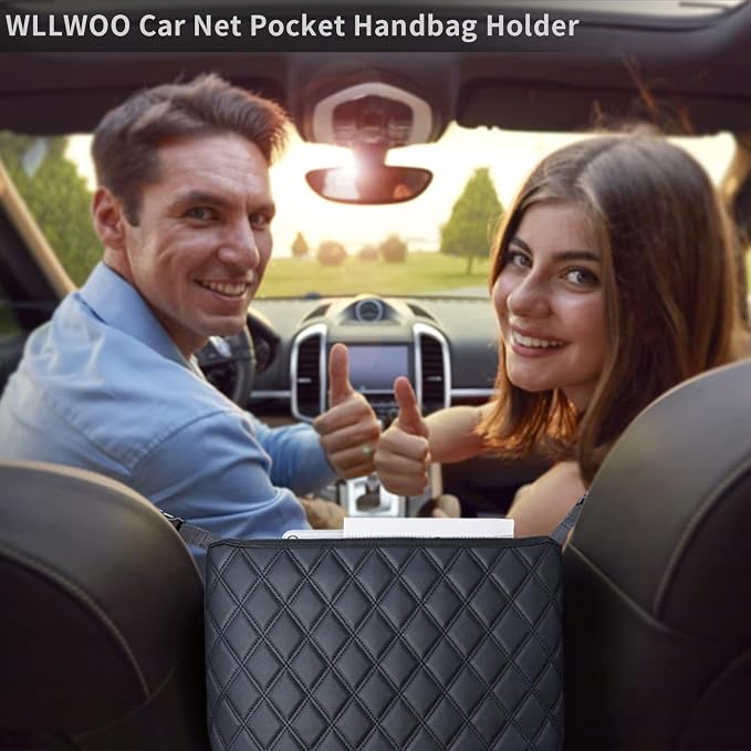 WLLWOO Car Net Pocket Organizer Purse Holder Console Front Seat Storage | Multi Pocket Car Seat Organize Bag Handbag Holder Between Seats Back Barrier