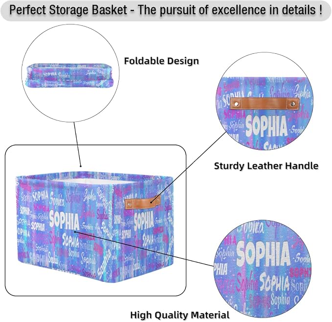 Custom Storage Baskets Named, Gradient Light Blue Stripes with Stars | Organizing Boys Girls Pets Toys Closet Shelf Clothes Books