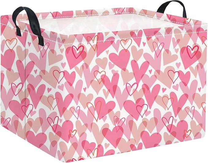 Rectangular Valentines Basket for Women Girls Storage Bin Organizer Box Shelf Room Decor(Romantic Hearts)