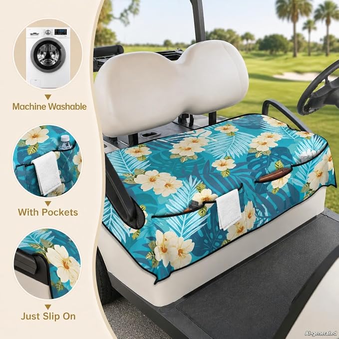 Tropical Golf Cart Seat Covers with Pockets, Universal Golf Towel Blanket for Women Men Club Car Decor
