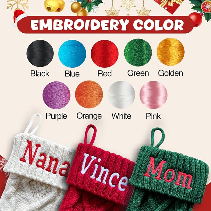 Personalized Christmas Stocking Large Custom Knitted Embroidered Name Xmas Stocking for Family Kids Pets Fireplace Party Decor