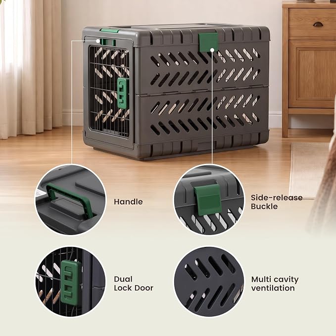 36" L Travel Dog Crate -Collapsible Dog Crate for Medium/Small Dogs, No Tools Required with Space Saving Design,Portable Foldable Dog Carrier with 2 Smooth Wheels,Handles for Easy Moving,Dark Grey