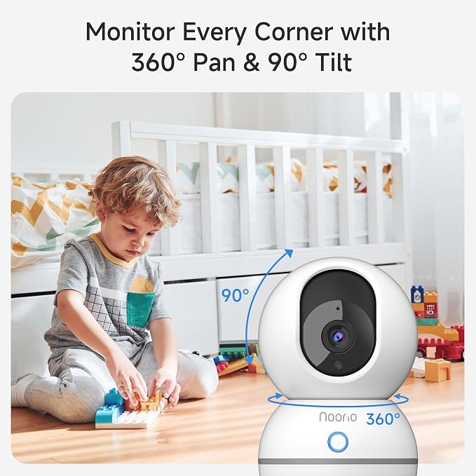 Noorio 2K Indoor Camera Wireless, Baby Monitor Pet Camera, 2-Way Audio | 360-Degree for Home Security/Smart Motion Tracking, Phone App, IR Night Vision, Siren, Compatible with Alexa, CS201