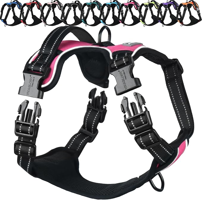 VIVAGLORY No Pull Dog Harness Vest Harness, S, Pink - Plain | with Handle Front and Back Clip for Training & Pulling, No Pull & Escape Proof Padded Adjustable for Pet Puppy