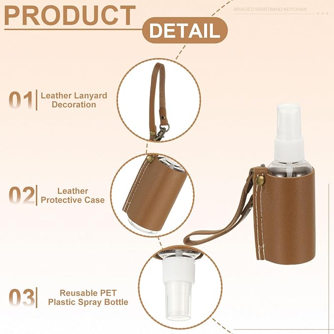 uxcell Travel Empty Spray Bottles with Leather Bag Holders, 30ml Refillable Leakproof Bottle Travel Size, Portable Hand Soap Containers for Cosmetic Perfume Air Freshener,Coffee