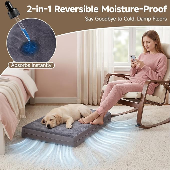 Waterproof Dog Bed for Crate, Washable Reversible Outdoor Kennel Pad, 29x18 | Kennel Pet Bed for Medium Dogs with Removable Cover, Waterproof, Wipeable, Anti-Slip, Outdoor, Dark Grey