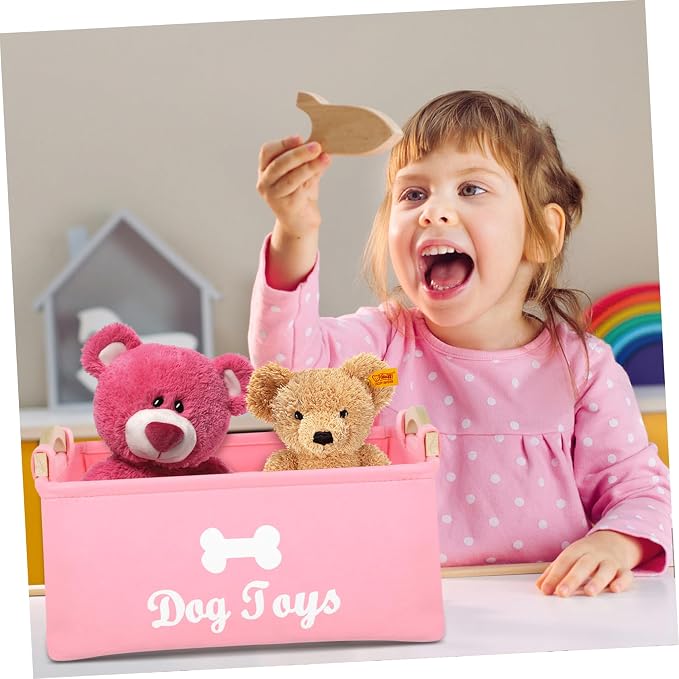 IMIKEYA Pink Felt Dog Storage Basket with Handles Large Square Organizer Bin for Pet Clothes and Food Practical Portable Container for Dogs and Pets