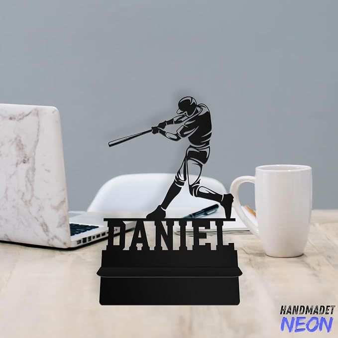 Personalized Baseball Batter Phone Holder, Custom Name Metal Desk Stand, Athlete Swing Dock, Tablet, Smartphone Display Stands, Gifts For Friends, Sports Lovers, Teens, Christmas