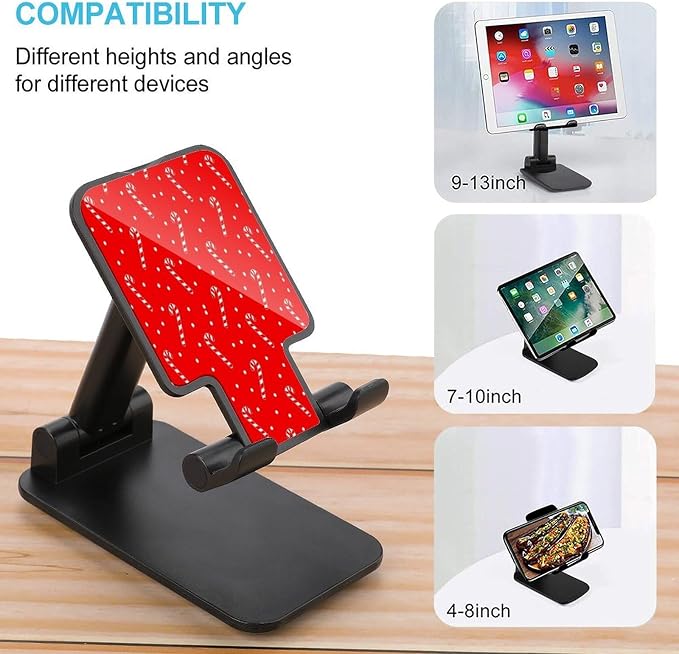Portable Christmas Candy Cane Red Polka Dots Phone Stand for Desk | Adjustable, Cell Phone Holder, with Flexible Height And, Angle Adjustment, Travel Accessories