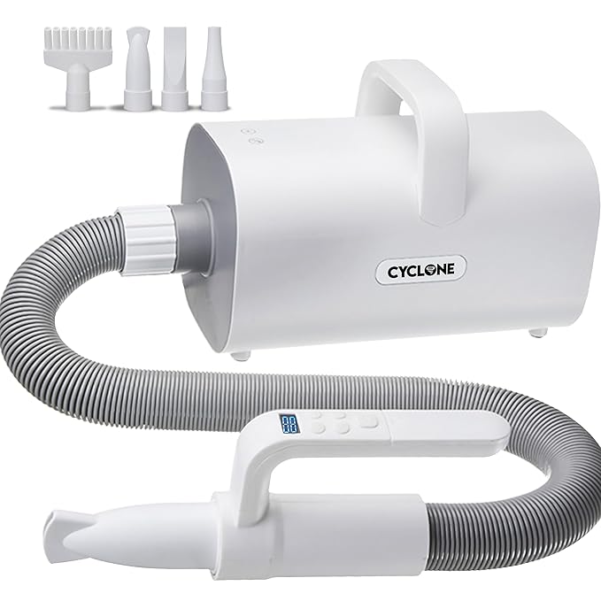 CYCLONE v4® Professional Dog Hair Blow Dryer for Large Dogs | 1800W High Velocity Force Dryer with Quiet Motor | Adjustable Heat & Speed | Pet Grooming Blaster Kit with 4 Nozzles