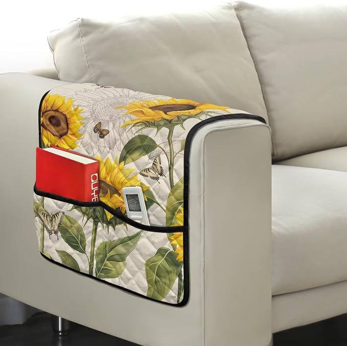 Sunflower Couch Arm Covers Stretch Armchair Cover, Anti-Stains Arm Chair Slipcover Washable Sofa Arm Covers Furniture Protector Cover Office Chair Armrest Protector
