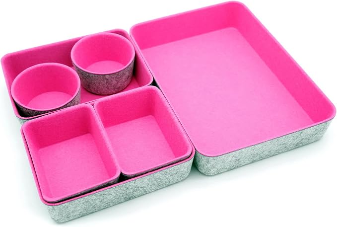Welaxy Drawer organizer bins felt tray desk storage dividers 7pc Hot pink