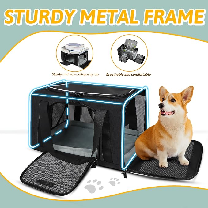 Small Pet Carrier 18" L x 11" W x 11" H Airline Approved, Black | for Delta/American/United Airlines, Lockable Safety Zippers and Anti-Scratch Mesh, Pets Under 10 lbs