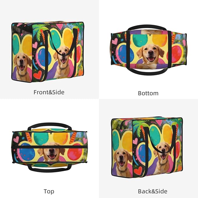 Moving Supplies Packing Bags Pet Colorful Doodle Paw Hearts Dog, Heavy Duty Oxford Fabric Clothes Storage Bags with Zipper Closure for Moving & Storage