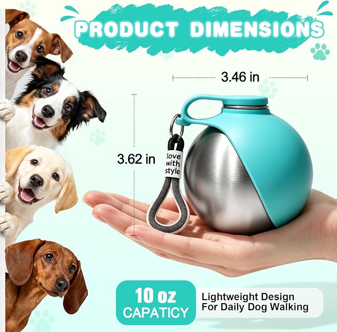 Drain-Back Stainless Steel Portable Dog Water Bottle with Bowl for Walks