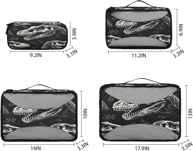 Dinosaur Skull Packing Cubes for Travel, Luggage Packing Organizers, Cool Dinosaur Travel Accessories Large Toiletries Bag for Clothes Shoes Cosmetics Toiletries