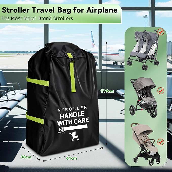 Large Stroller Bag for Airplane: 47"H x 24"W x 15"D Travel Stroller Cover | Stroller Travel Bag with Shoulder Handle, Baby Air Travel Essentials Fit Most Large Double Jogging Stroller Chicco Graco