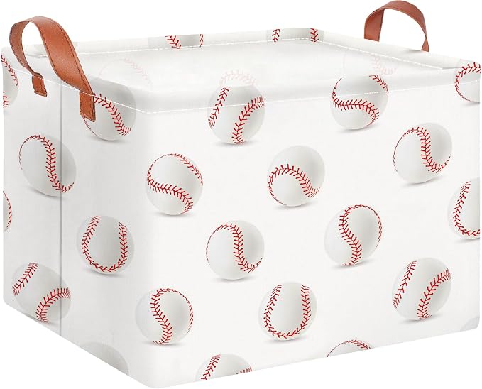 CLOCOR Rectangular Storage Basket,Collapsible Fabric Storage Container,Gift Basket(Baseball)