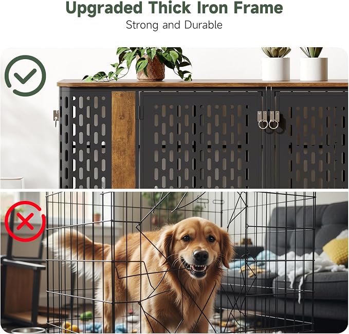 71” Double Dog Crate Furniture, Large Dog Kennel Furniture | 350 lb Weight Capacity, for 2 Dog, TV Stand, Removable Divider, Indoor Use, Heavy Duty Wooden Dog Cage