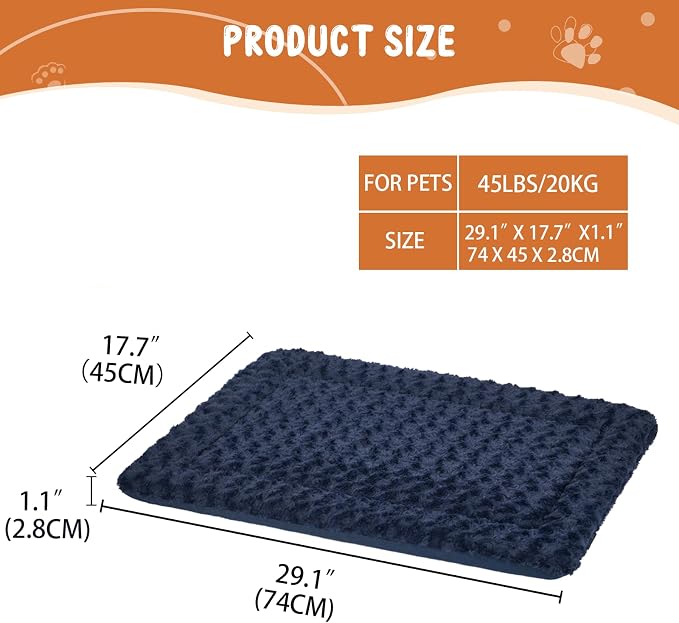 EMPSIGN Dog Crate Pad for 30"x20" Dog Crate, Plush/Canvas Navy | Reversible Kennel Mat (Cool & Warm), Machine Washable, Cozy Plush Sleeping Pad, All-Season Pet Bed
