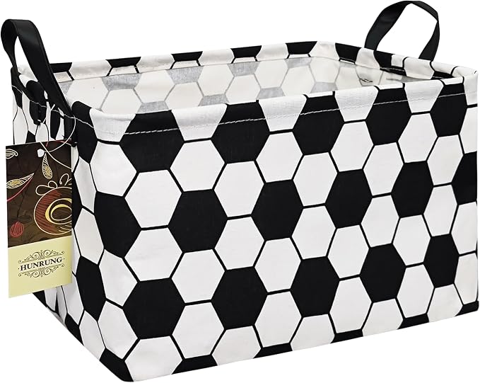 Rectangle Foldable Storage Basket Handles For Home, Football | Waterproof canvas material, reinforced handles, perfect for shelf use, organizes clothes, daily items and pet supplies