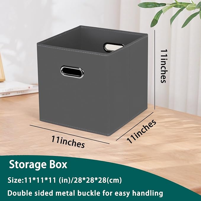 Black Foldable Storage Cubes Bins, Fabric Storage Box Cubes Organizer Baskets with Dual Handles for Home Organizer,Set of 6,(Gray)