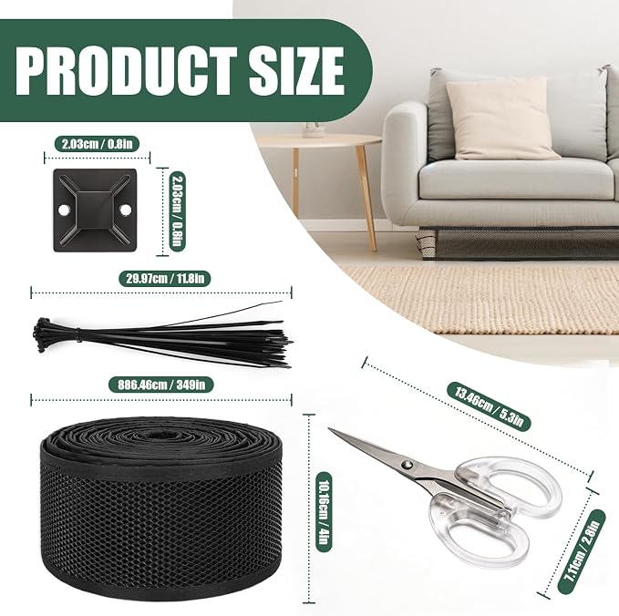 Under Couch Blocker for Pets, 33FT Under Sofa & Bed Blocker Barrier with Cable Ties and Fasteners, Furniture Gap Guard to Stop Toys, Dogs & Cats Going Under Couch Bed