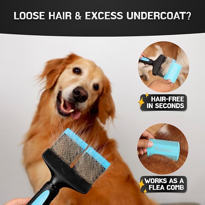 iToleeve Dual Flex Slicker Brush Dog Brush, Gentle Grooming Tool for Sensitive Dogs & Cats - Ideal for Long Hair, Removes Undercoat, Tangles, and Knots