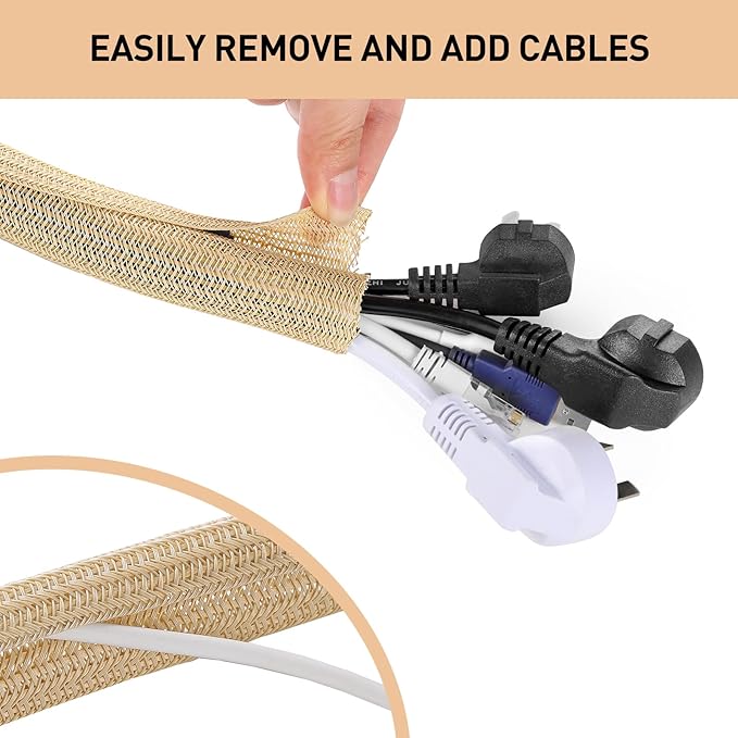 AGPTEK Cable Sleeve, 10ft - 4/5 inch Cable Management Cord Hider,Wood Color | Desk Cord Cover Organizer Wire Hider for Office Computer TV Wire Loom Tubing Pet-Proof Cord Protector from Cat Dog Chewing