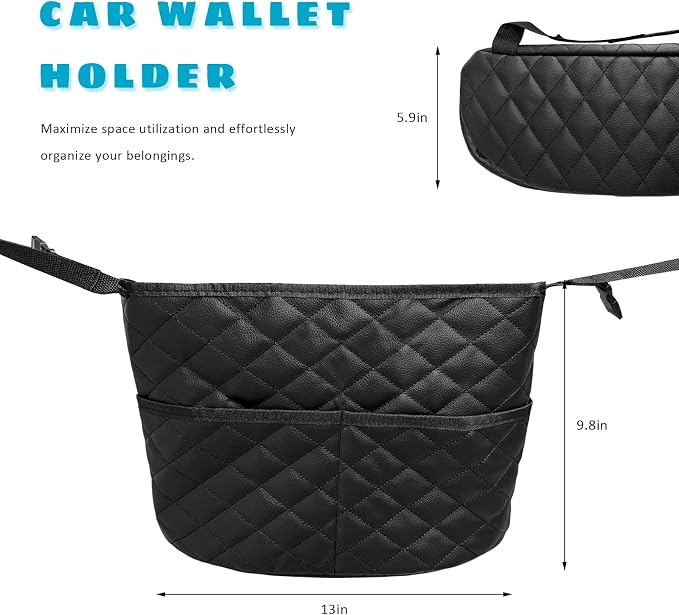 Car Purse Holder Between Seats, Large Capacity PU Leather Auto Front Seat Storage Bag with 2 Extra Pockets, Universal Handbag Organizer Backseat Pet Barrier for SUV Truck RV
