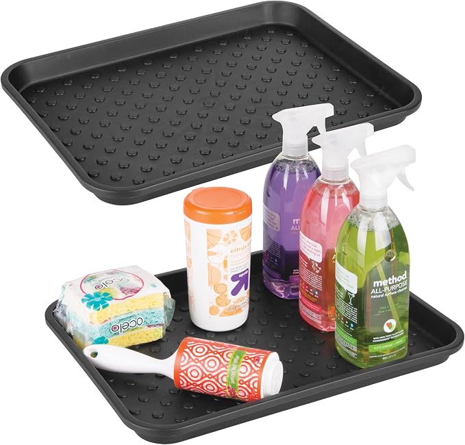 iDesign Plastic Under Sink Mat Tray for Kitchen Cabinet, Bathroom, Entryways, Office, Mudroom, College Dorm, (Set of 2), 17" X 13" X 2", Black | For Kitchen Cabinet, Bathroom, Entryways, Office, Mudroom