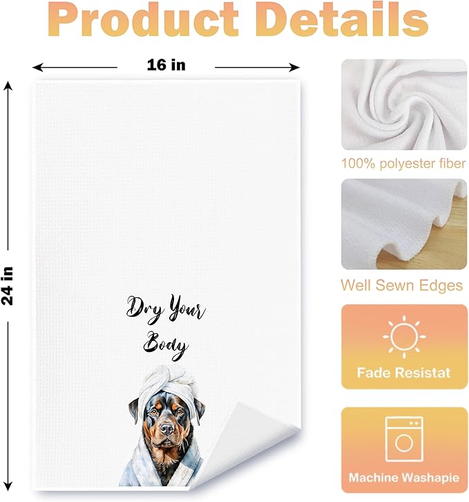 Funny Rottweiler Hand Towels for Bathroom Washroom, Dog Bathroom Decor, Rottweiler Gifts for Women Men, Humorous Dog Hand Towels, 16x24 Inch Set of 4