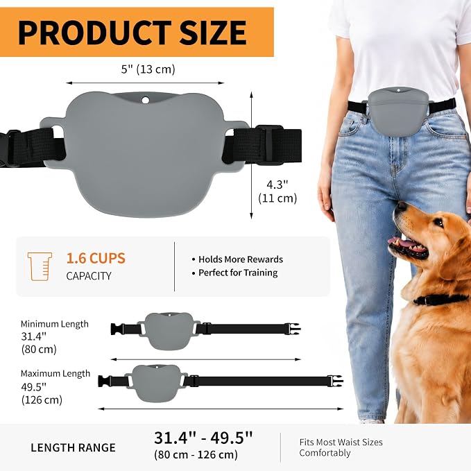 Silicone Dog Treat Pouch with Training Clicker | Upgraded Magnetic Closure, 1.6 Cup Capacity, Food-Grade Silicone, Easy Cleaning, Adjustable Belt for Training and Walking
