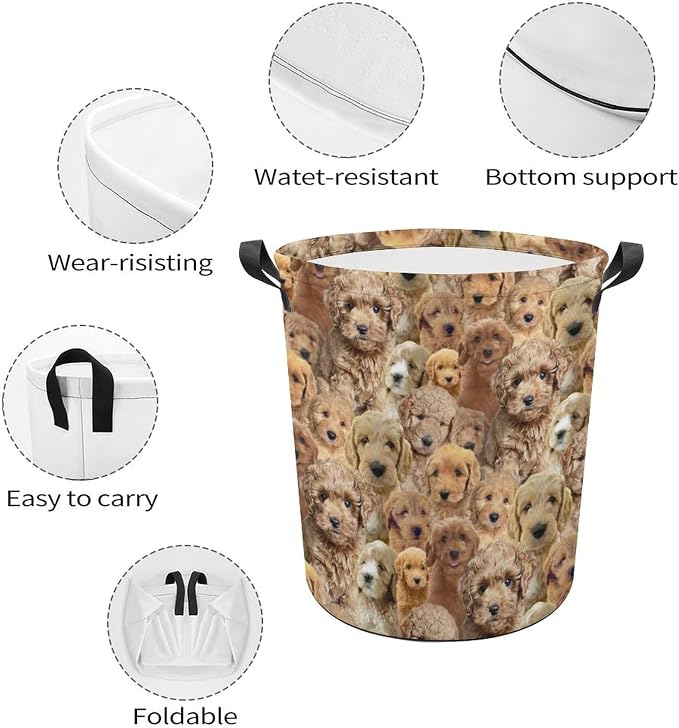 Doodle Dog Lover Gifts, Cute Doodle Dog Print Laundry Basket, Dirty Clothes Basket, Foldable Waterproof Storage Basket for Bedroom Bathroom, Large Storage Basket for Doodle Mom Dog Owner
